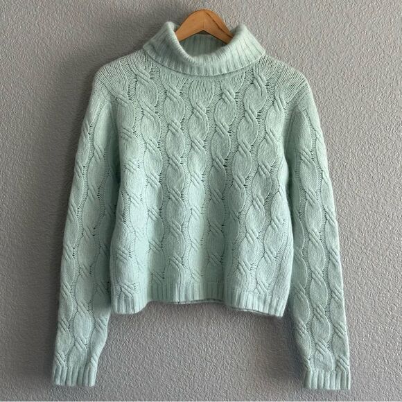 Sweaters - Alexandra Bartlett Wool Sweater Crop Turtle Neck Soft Sky Blue Long Sleeve Sz XL